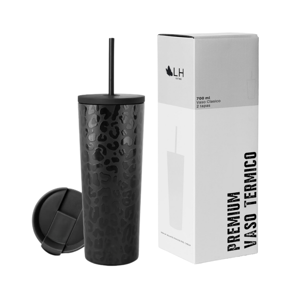 Vaso Térmico Negro Doble Tapa 700ml (Premium)